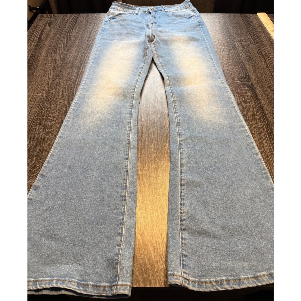 KDF Women US 10 Light Wash High Rise Flare Bell Bottom Jeans Fashion